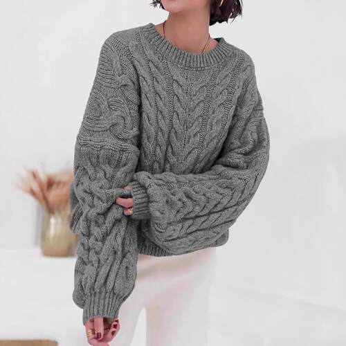 Womens Sweaters Fall Cable Knit Long Sleeve Crewneck