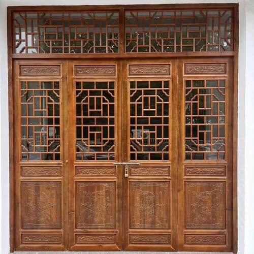 定制东阳木雕中式仿古门窗实木花格门窗家用寺庙木门古建雕花门