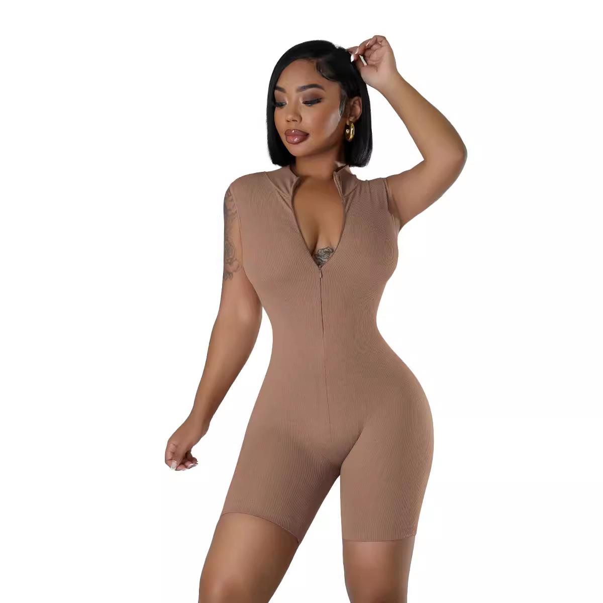 tight casual Open sleeveless jumpsuit jumpsuit solid zipper