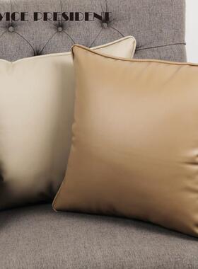 夏凉易清洗pu软牛皮抱枕腰枕靠枕客厅沙发靠背垫枕头大号橙色定制