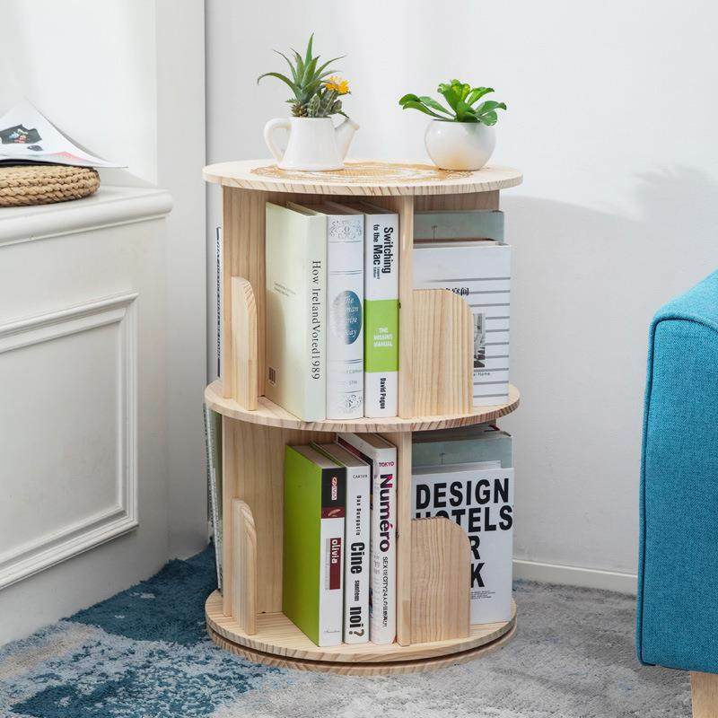 旋转书架360度书柜落地置物架多层创意家用学生儿童绘本架子实木