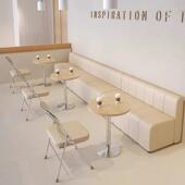 靠糕墙卡休座沙发奶茶店912咖啡厅奶油原木蛋风长条凳甜品店商场