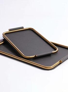 现代极简主义样板房装饰客厅咖啡桌餐厅餐桌皮革收纳托盘装饰品软