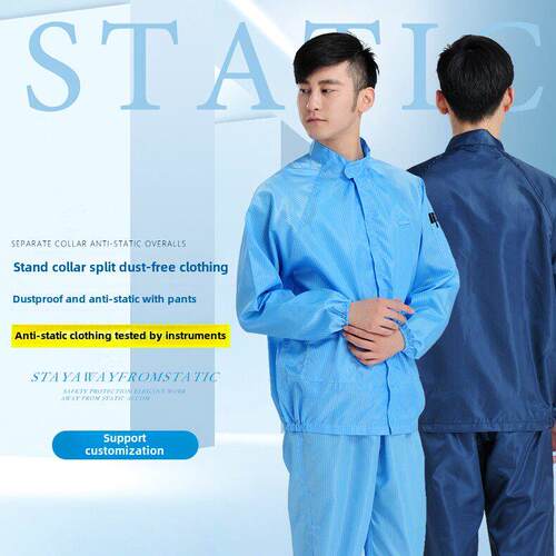 Qcfh防静电分裂服无尘服净化防护服喷漆食品厂蓝白工作服
