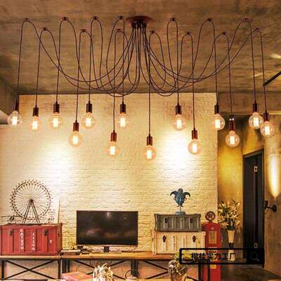 女花吊灯办散公室创意工业风天艺术个性复927蜘古酒吧服装店蛛灯