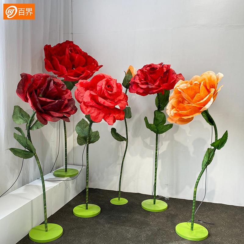 超玫瑰花开合花仿真花婚礼婚庆落地件橱窗BJ2257背景纸花摆大水防