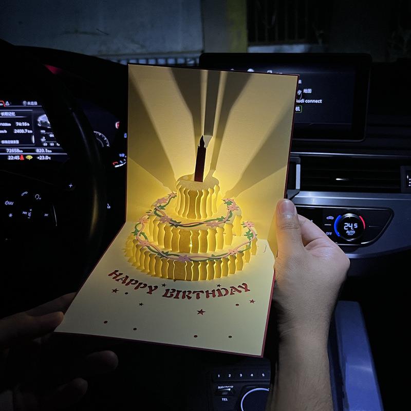 生日贺卡音乐灯光高级感3d立体蛋糕告白手工礼物祝福送朋友小卡片