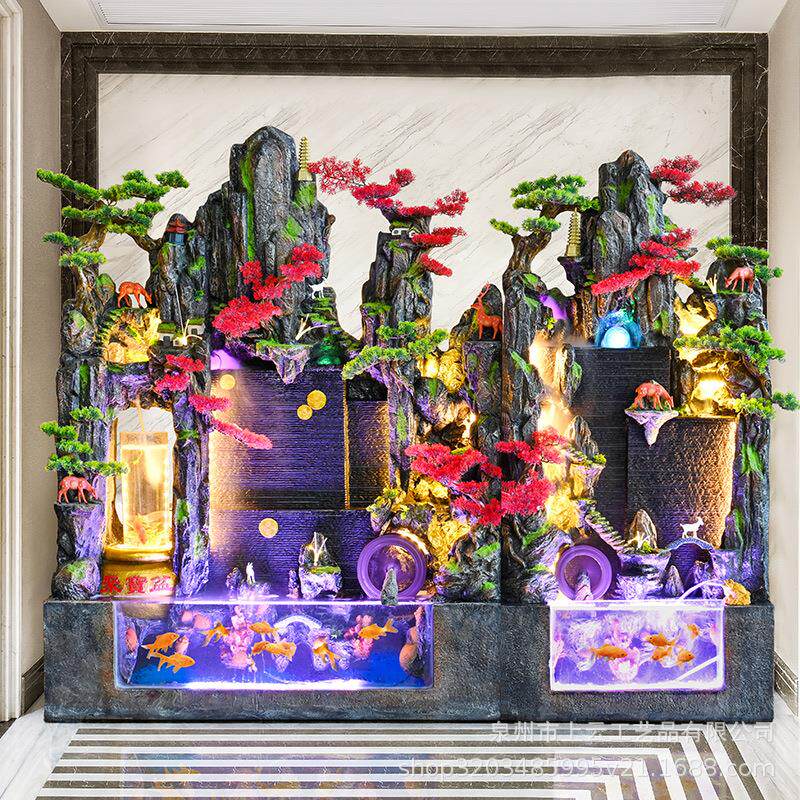 水幕墙流水屏风客厅落地鱼缸办公室玄关装饰风水轮大假山喷泉摆件