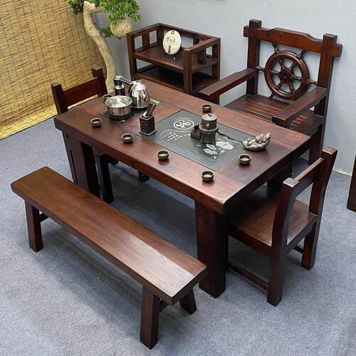 老船木茶桌椅组合一体家用实木客厅功夫茶台办公简约小型阳台泡茶