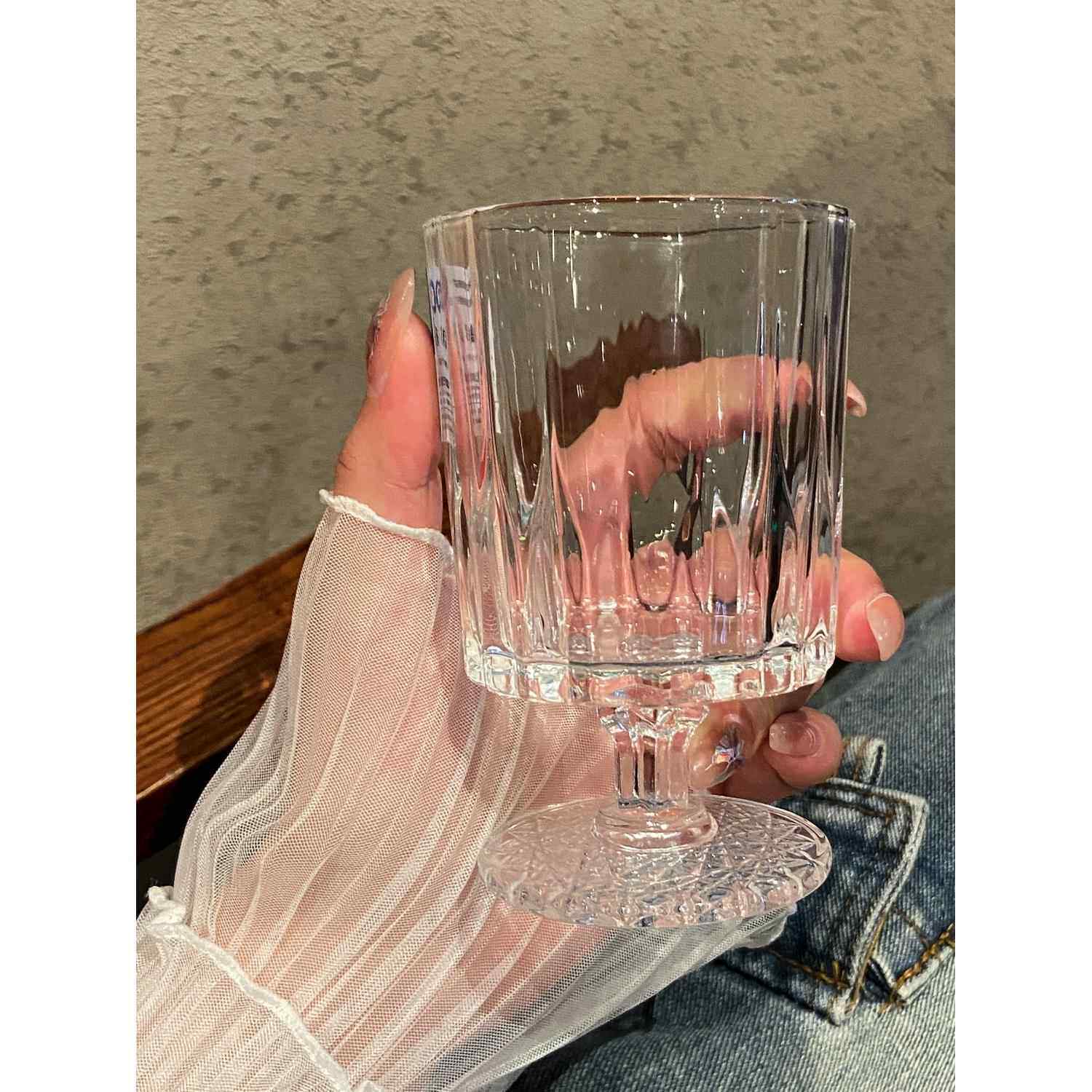 高颜值钻纹高脚杯150ml玻璃杯家用喝水杯果汁杯ins小酒杯红酒杯子