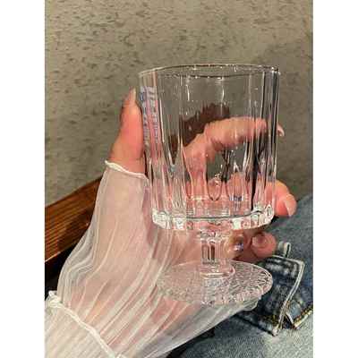 高颜值钻纹高脚杯150ml玻璃杯家用喝水杯果汁杯ins小酒杯红酒杯子