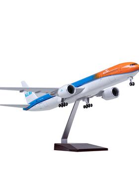 带轮子带灯荷兰航空橙色骄傲波音B777仿真模型飞机民航客机47cm