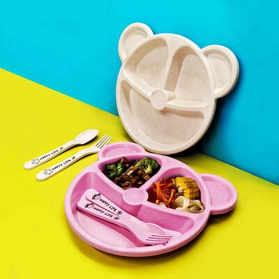 Foreign Trade Wheat Sectioned Bear Children's Dinnerware Set