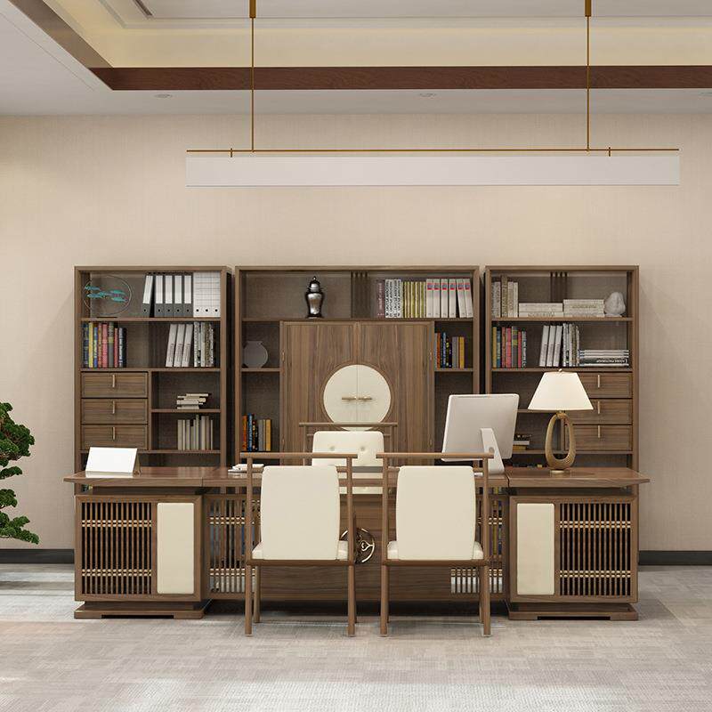 新中式实木办公桌书柜组合大班台经理主管桌老板桌总裁办公室家具
