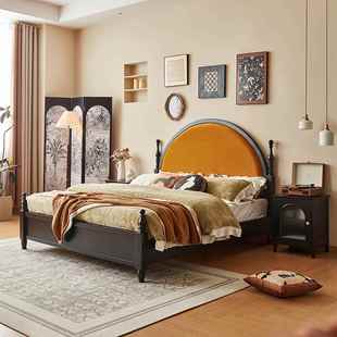 卧双人床美圆头奢大床中轻古风 床米8实木床主式 复古法式 巴黎2201