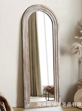 美式古红风全身镜网法式形拱高清落地镜做旧中古穿MLM复衣镜