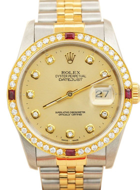 正品[9.8新]劳力士日志型后镶钻自动机械手表男表16233