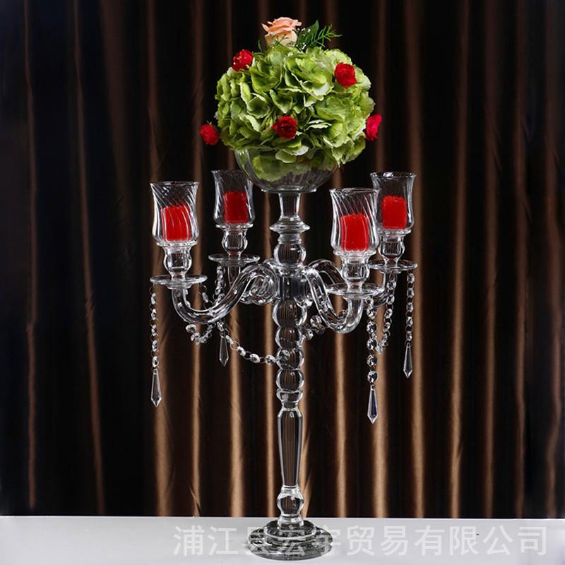 水晶烛台婚庆婚桌装饰用烛品蛋糕塔花托餐插花KBJ水礼晶蜡台