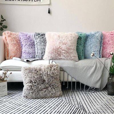 European solid color plush pillowcase sofa cushion cover抱枕