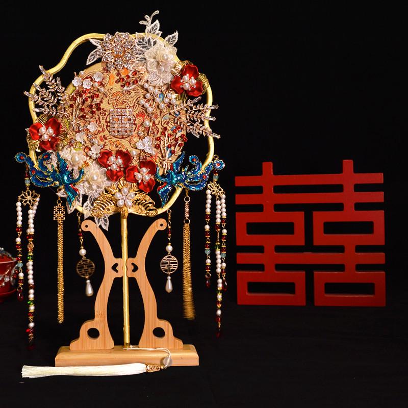 手团扇结婚喜成品捧材料包古风扇金色秀双面diy出嫁中式扇禾新娘