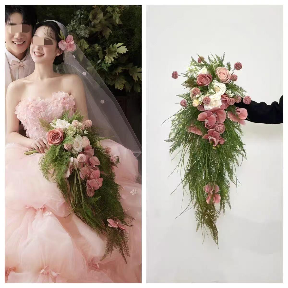 婚礼手捧花新娘手捧结婚出片郁瀑布水滴形捧花领证彷真花拍照道具