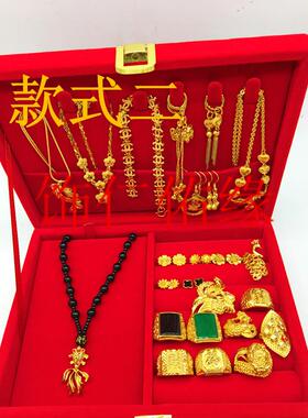 高档喜庆绒大红布金饰收纳盒子木质饰品戒指收结首婚嫁妆首饰包装