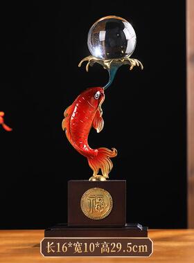 高档22装5新款新中式如鱼得水招财锦鲤摆件客厅玄关酒0柜电视柜家