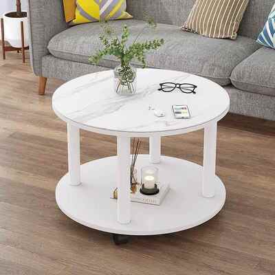 圆岩板玻璃木板茶几小型客厅家用边几喝可茶桌加户轮子移PYX形动