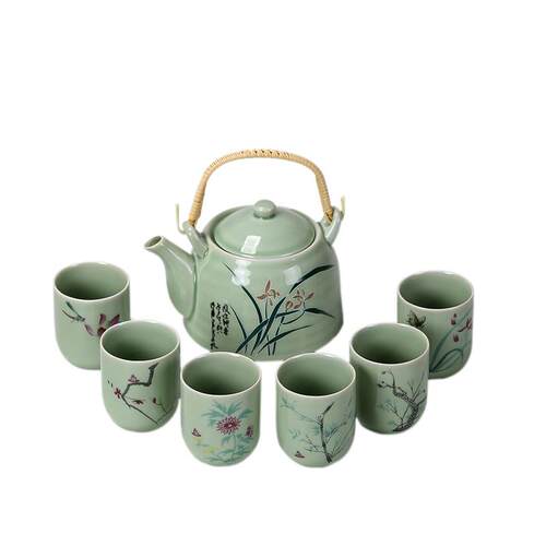 正品陶瓷整茶具套组夫茶具套青瓷提梁壶大号陶泡功茶具彷古茶壶古