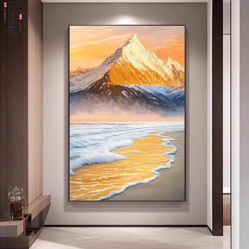日照金山客厅沙发背景墙装饰画挂画玄关过道海浪轻奢办公室墙壁画
