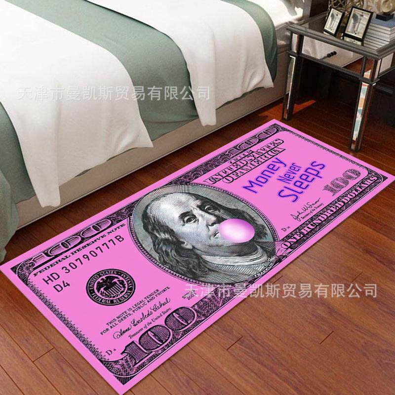 跨境水晶绒地毯卧室床边毯长条创意美元地垫个性玄关走廊飘窗垫子