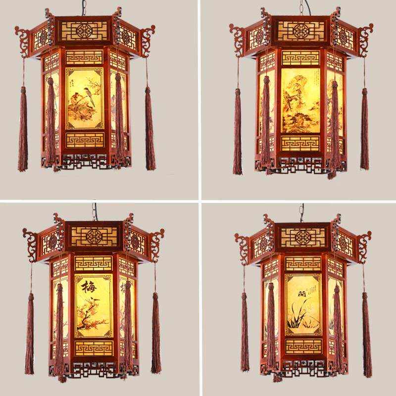 中式吊灯实木饭店茶楼包厢走廊羊皮灯宫廷寺庙彷古灯火锅店门口灯