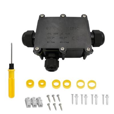 P接68塑料防水线盒一进出LEID二路灯防水盒三通黑色电缆OOK接线盒