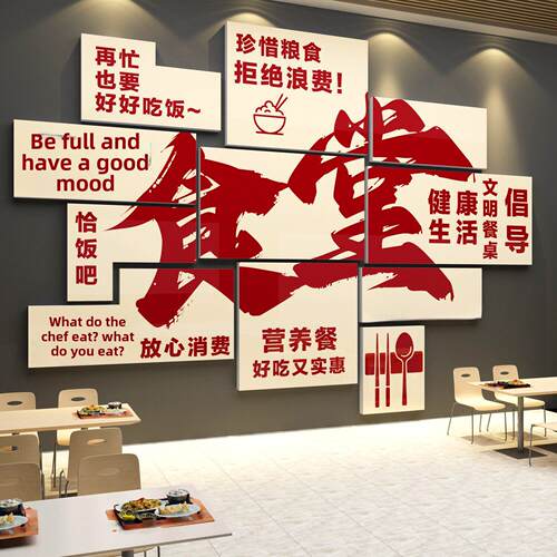 餐厅宣传口号节日美食文化墙用餐员工餐厅店铺布局Cd动作贴纸挂画