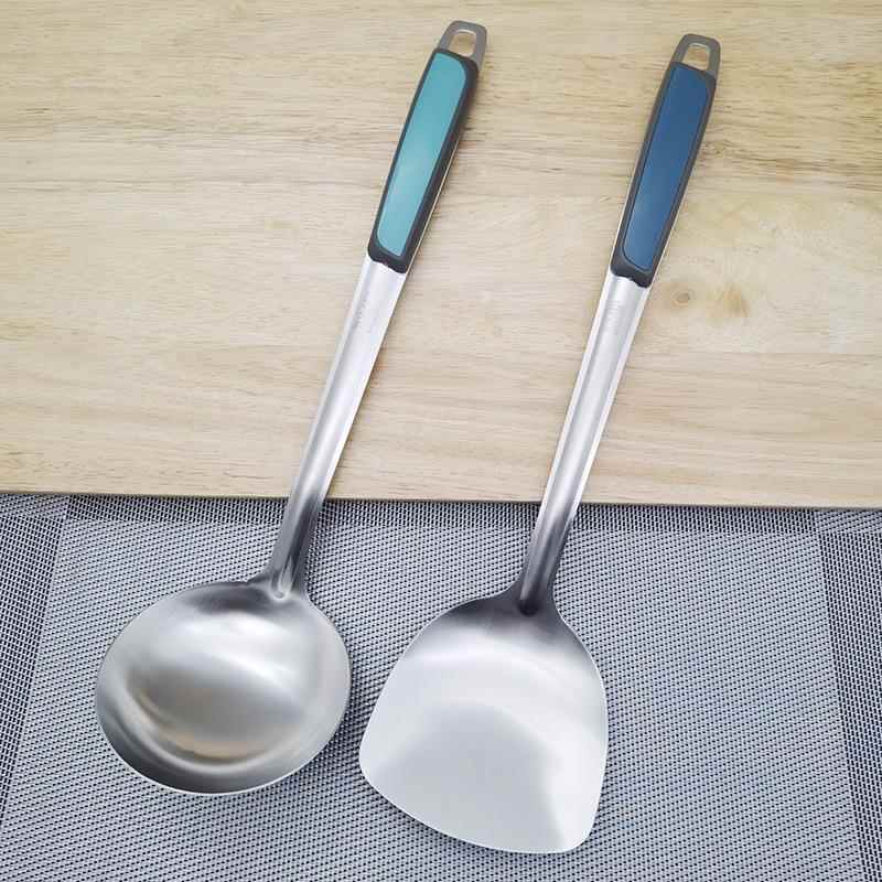 金达日美不锈钢炒菜锅铲厨房家用厨具长柄铁铲子加厚炊具炒勺漏勺