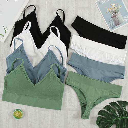 2Pcs Bra Set Underwear Set Women Panties Sexy G-String Seaml