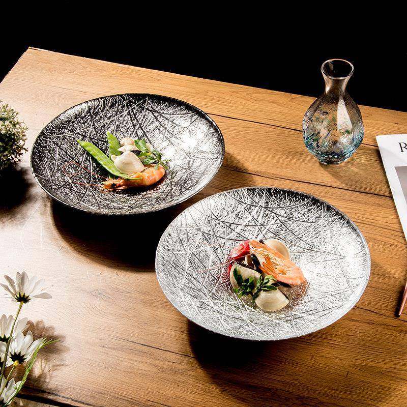 创意玻璃器皿手工24厘米镀银网深盘银沙拉碗冷盘碗水果盘,餐饮具,盘,淘宝优惠券,粉丝福利购,淘宝优惠卷