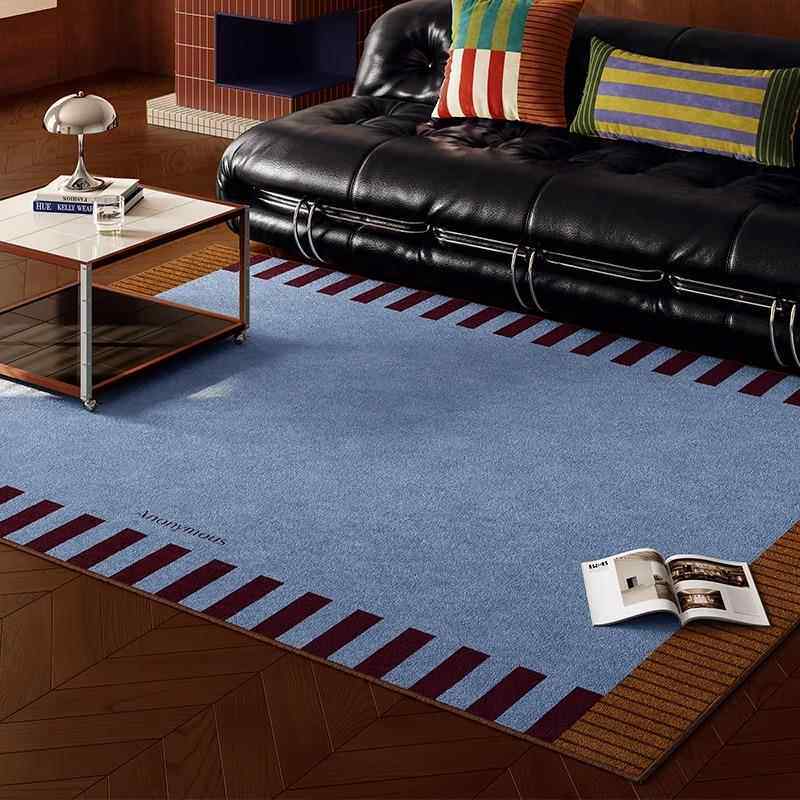 包豪斯蓝色客厅地毯复古风轻奢高级感沙发茶几毯可擦免洗防滑耐磨
