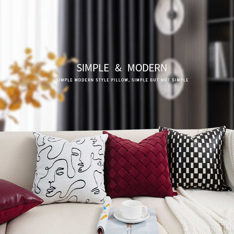 黑白抽象人脸腰枕轻奢红色系样板房沙发客厅抱枕床上靠垫批发