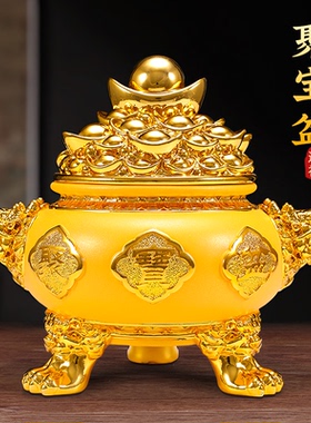 新款创意开盖聚宝盆招财聚财家用存钱罐摆件客厅店铺开业礼品2024