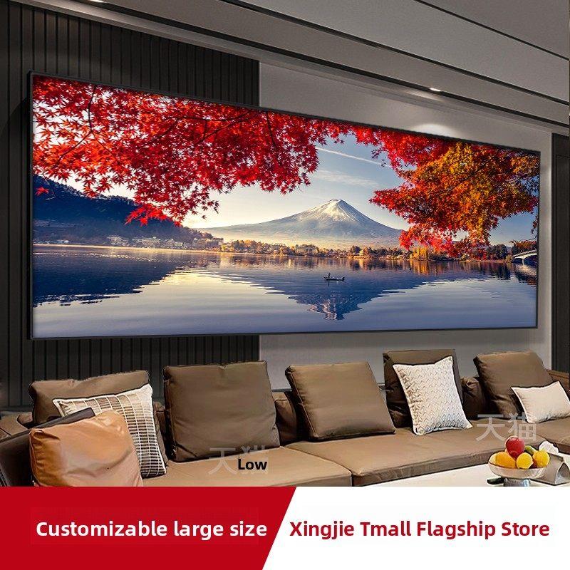 现代装饰画、客厅挂画、大型山水画、富士山沙发背景壁画、平易近