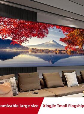 现代装饰画、客厅挂画、大型山水画、富士山沙发背景壁画、平易近