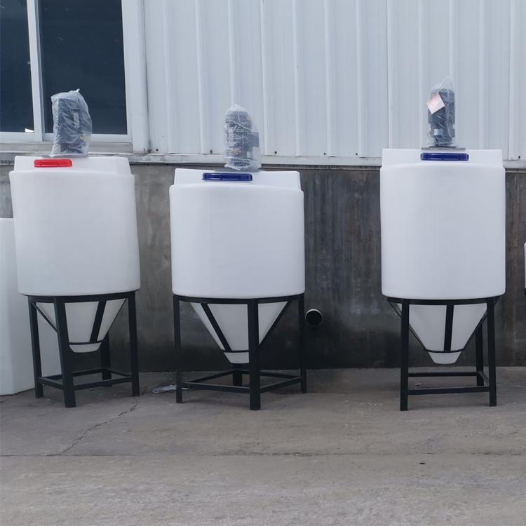 200L锥底漏斗式塑料罐300L底锥排料水桶白色PE滚塑工艺锥形料桶
