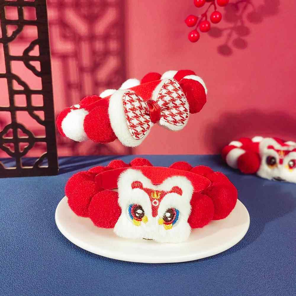 新年球球毛球项圈舞狮领结宠物猫咪狗狗装饰品红色过年饰品脖圈