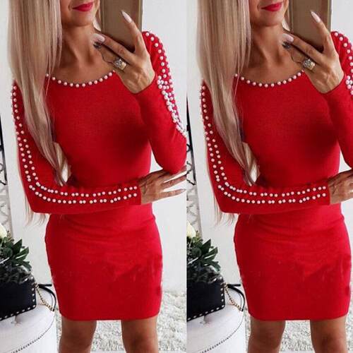 Slimming Word Skirt Women's Long Sleeve Bead Wrapped Hip