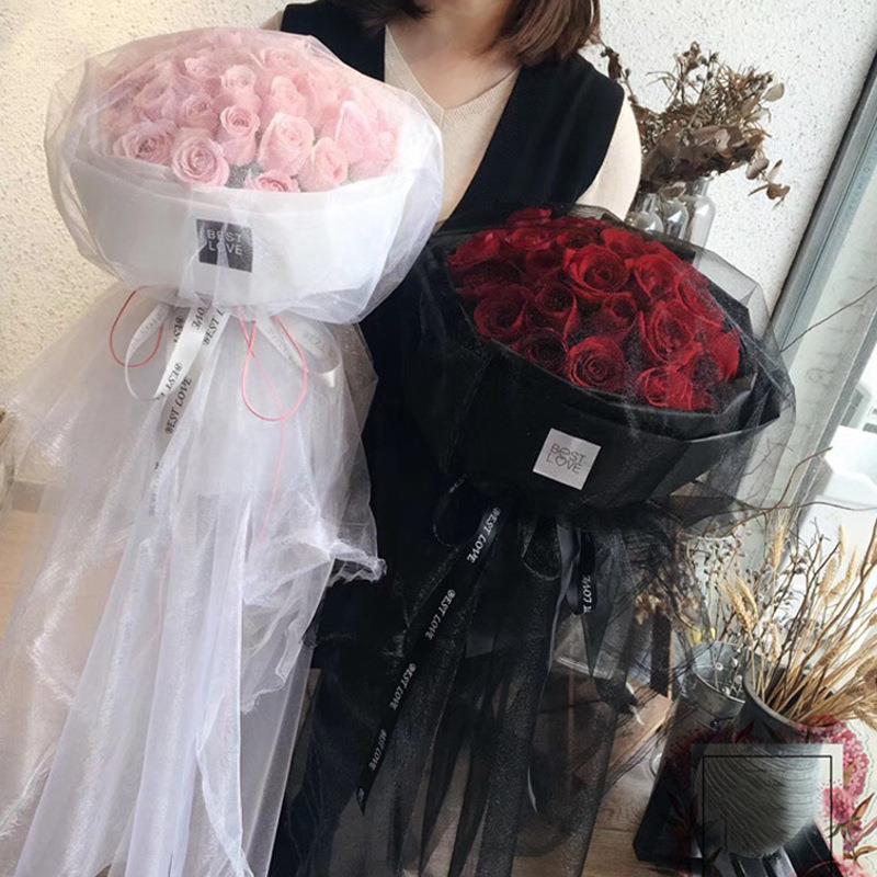 珍珠纱水晶纱大黑纱花束婚礼雪纱纱幔花店包花材料鲜花包装网纱