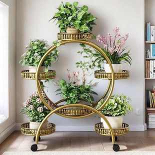 花架子客厅落地式 可移动带轮绿萝花盆架铁艺多层阳台花架家用落地