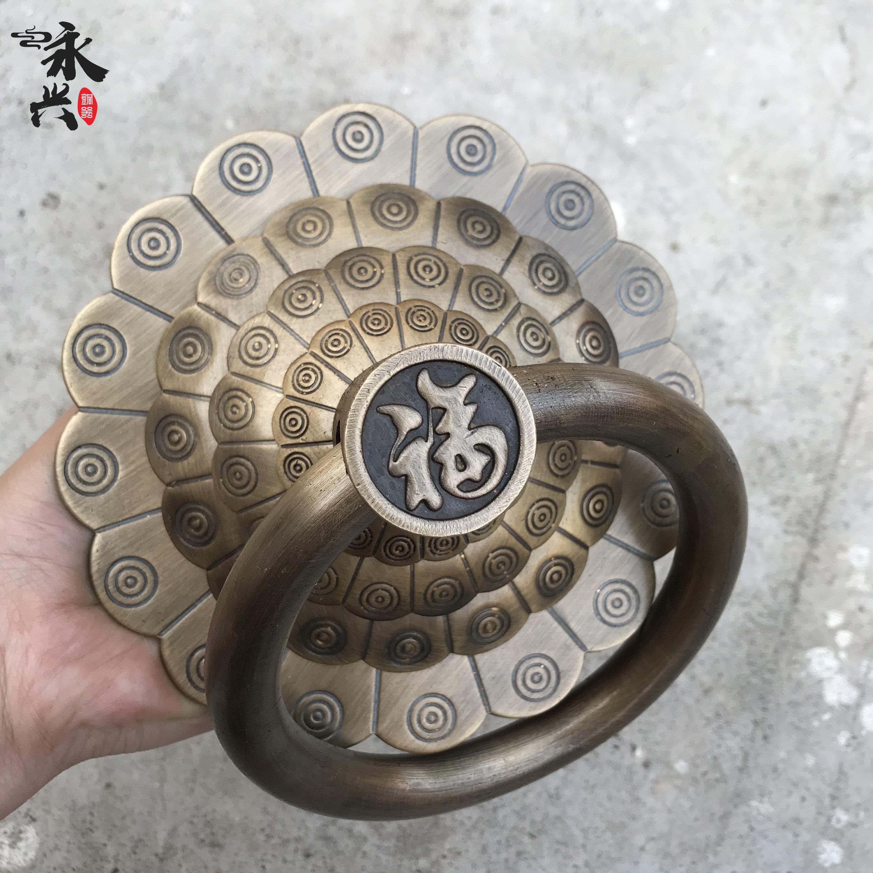 新中式纯铜门环彷古大门全铜拉手拉环狮子头兽头门把手老式铜门环