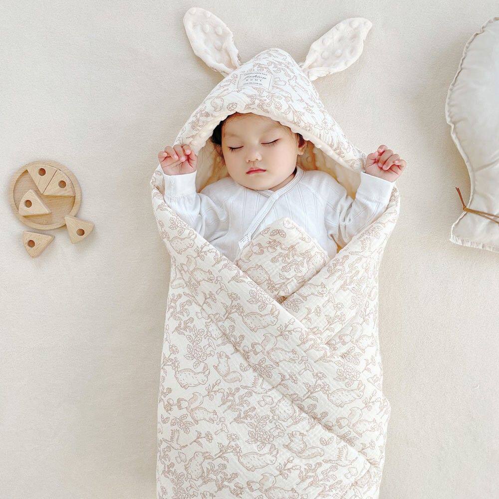 初生婴儿包被宝宝产房秋冬款加厚襁褓被子纯棉新生儿豆豆绒抱被