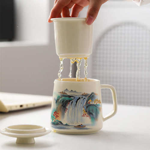 礼滤个人公司定制瓷杯泡茶陶杯礼品分离杯茶水商务伴亚光手杯带过